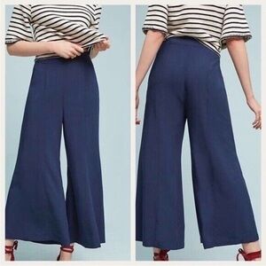 Maeve Canna Culotte Wide Leg Crop Pants Dark Blue Rayon Side Zipper Size 8
